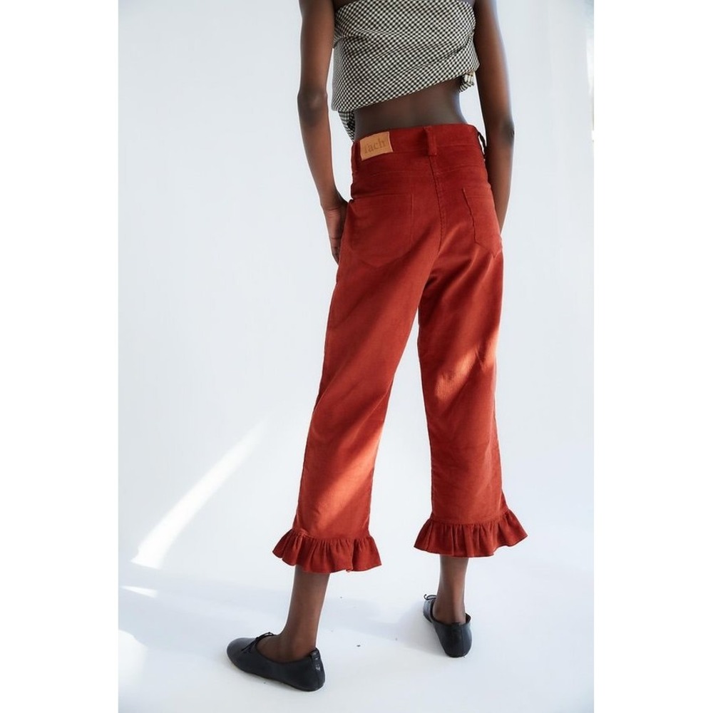 Tach Clothing Palma Ruffle‎ Hem Corduroy Pants Rust XS Cropped